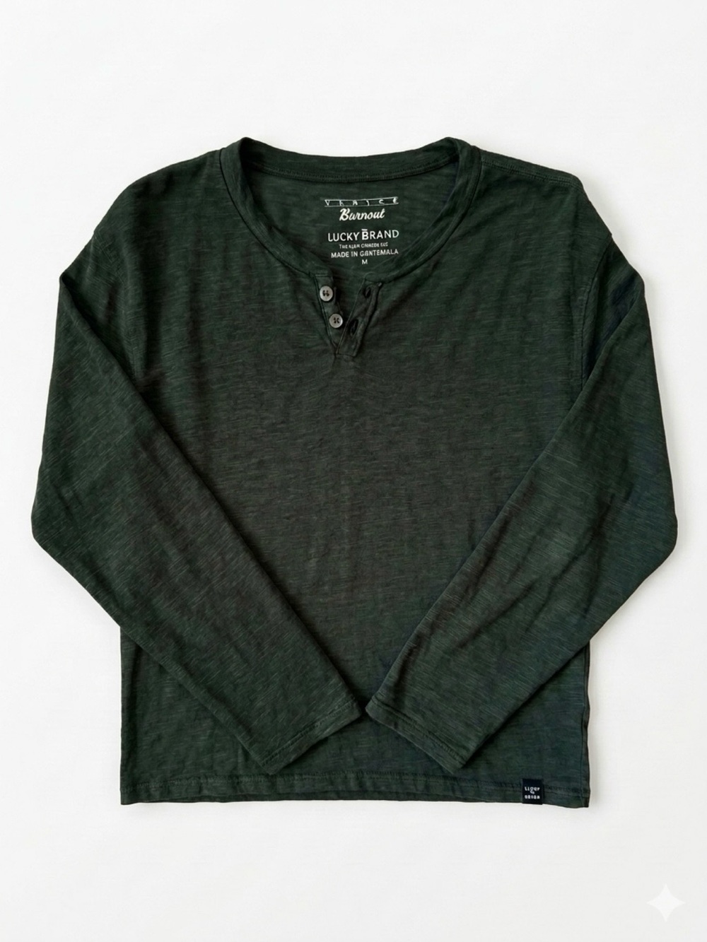 Lucky Brand Men's Venice Burnout Dark Green Long-Sleeve Henley Shirt Size Medium